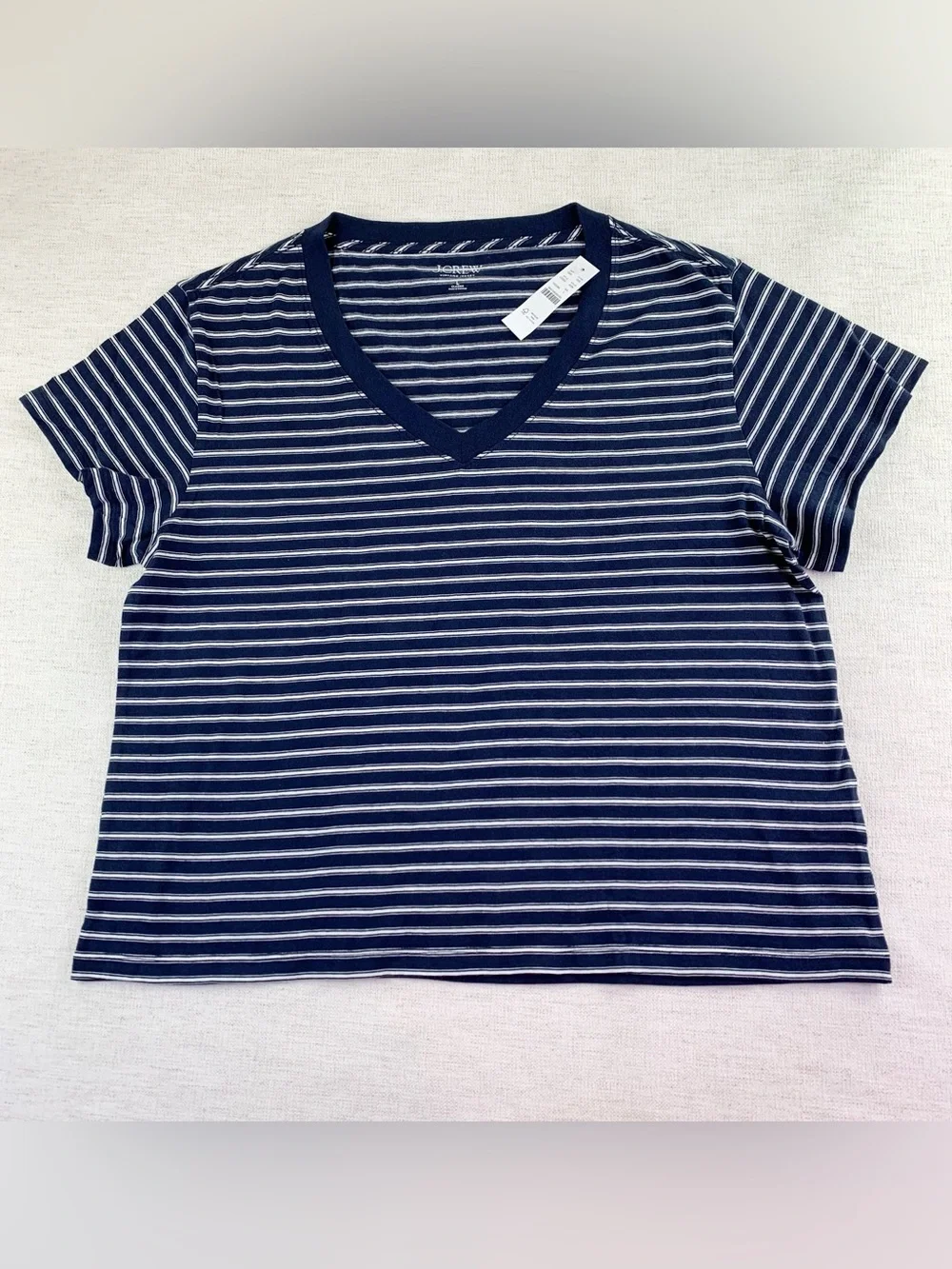 J Crew New vintage jersey relaxed V-neck T-shirt in stripe short sleeve navy